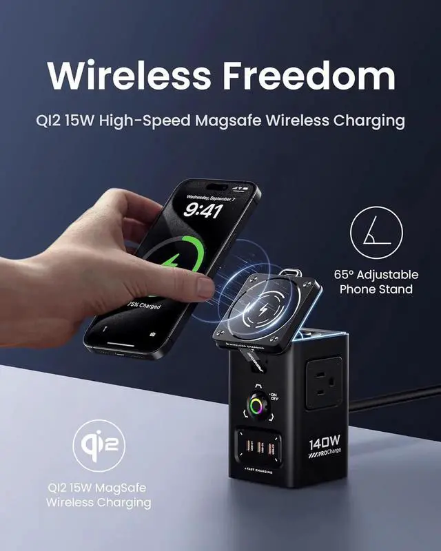 Alt view image 7 of 7 - 8-in-1 Mag-Safe Charger Stand - 140W Charging Station for Multiple Devices Mag-Safe Stand Magnetic Qi2 Wireless Charger for iPhone 16/15/14/13/12 Series, Magnetic Charger for Apple Watch