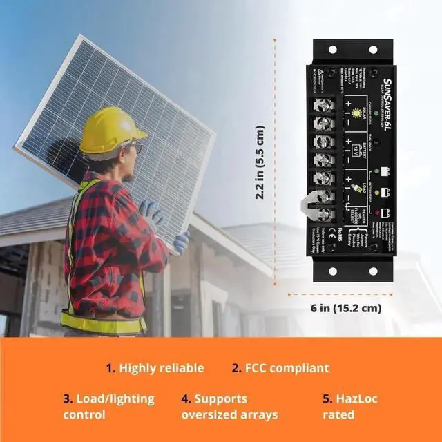 Alt view image 6 of 6 - Morningstar SunSaver 20A PWM Solar Charge Controller (SS-20L-24V) - Solar Panel Regulator for 24V Batteries, Four Stage Battery Charging, LVD, HazLoc Rated, Low Noise, 5 Year WTY - Designed in the USA