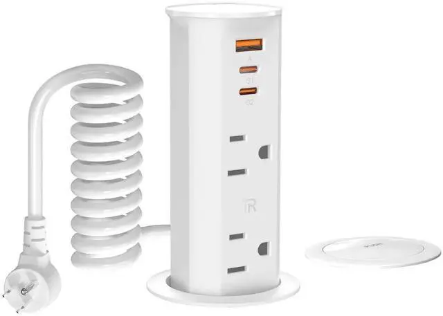 Main image of 2 inch Space Saver Pop Up Outlet for Countertop with Retractable Cord,20W USB Ports,Tamper Resistant Outlets,Splashproof Socket,Desk Power Grommet Home Office Kitchen