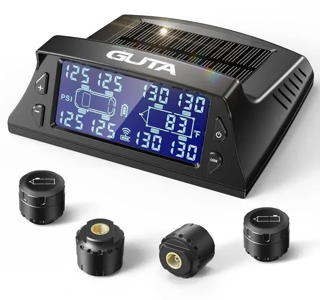Main image of RV Tire Pressure Monitoring System, RV TPMS with 4 Sensors (0-188 PSI), Solar Charging, 6 Alarm Modes, Auto Sleep Mode, LCD Display, Tire Pressure Monitor System for RV/Trailer/SemiTruck