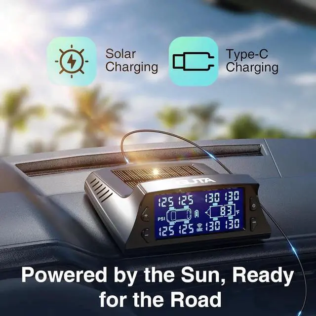 Alt view image 6 of 6 - RV Tire Pressure Monitoring System, RV TPMS with 4 Sensors (0-188 PSI), Solar Charging, 6 Alarm Modes, Auto Sleep Mode, LCD Display, Tire Pressure Monitor System for RV/Trailer/SemiTruck