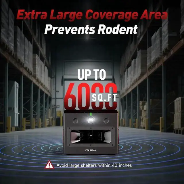 Alt view image 3 of 7 - High Power Ultrasonic Mouse Repellent, Plug-in and Bionic Cat-Call Rodent Detterent, Pest Repellent for Buildings, Garages, Attics, Warehouse, Restaurant, Supermarket, Coverage up to 6000 Square Feet