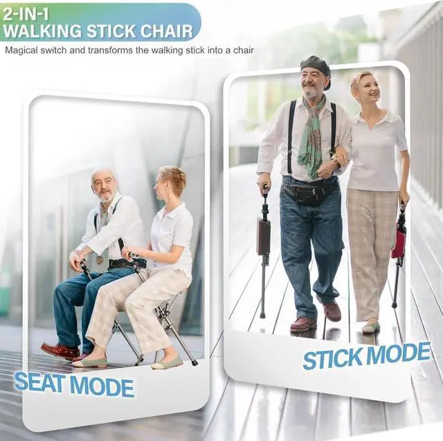Alt view image 4 of 7 - Ta-Da Chair Series 1 Pro, Portable Trekking Hiking Pole, Folding Walking Stick with Seat, Walking Cane with Chair, Foldable Chair, Lightweight Aluminum, Easy Carry and Storage, Anti-Slip