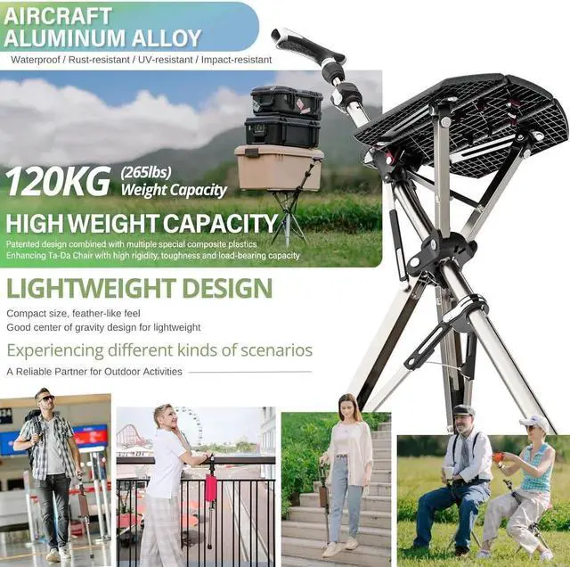 Alt view image 6 of 7 - Ta-Da Chair Series 1 Pro, Portable Trekking Hiking Pole, Folding Walking Stick with Seat, Walking Cane with Chair, Foldable Chair, Lightweight Aluminum, Easy Carry and Storage, Anti-Slip