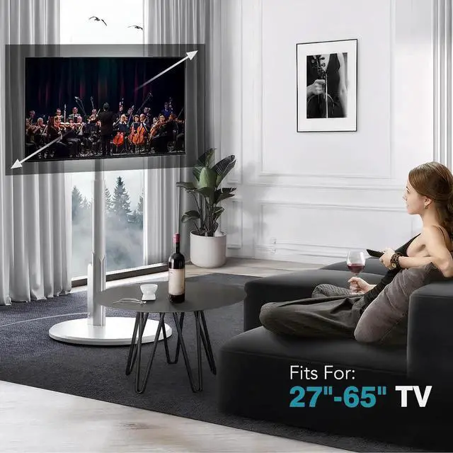 Alt view image 6 of 7 - Floor Mobile TV Stand with Power Outlet, Rolling TV Cart for 27-65 Inch OLED LED Monitors, 6 Levels of Height Adjustment, Ambient Lighting on The Bottom Wheels Holds up to 88lbs, 400x400mm