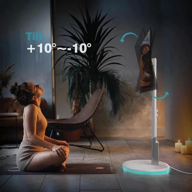 Alt view image 5 of 7 - Floor Mobile TV Stand with Power Outlet, Rolling TV Cart for 27-65 Inch OLED LED Monitors, 6 Levels of Height Adjustment, Ambient Lighting on The Bottom Wheels Holds up to 88lbs, 400x400mm