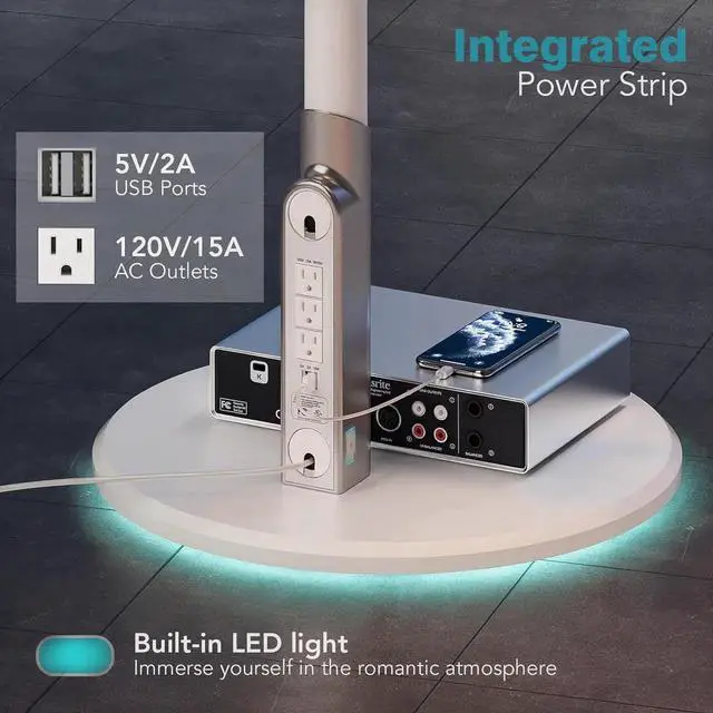 Alt view image 3 of 7 - Floor Mobile TV Stand with Power Outlet, Rolling TV Cart for 27-65 Inch OLED LED Monitors, 6 Levels of Height Adjustment, Ambient Lighting on The Bottom Wheels Holds up to 88lbs, 400x400mm