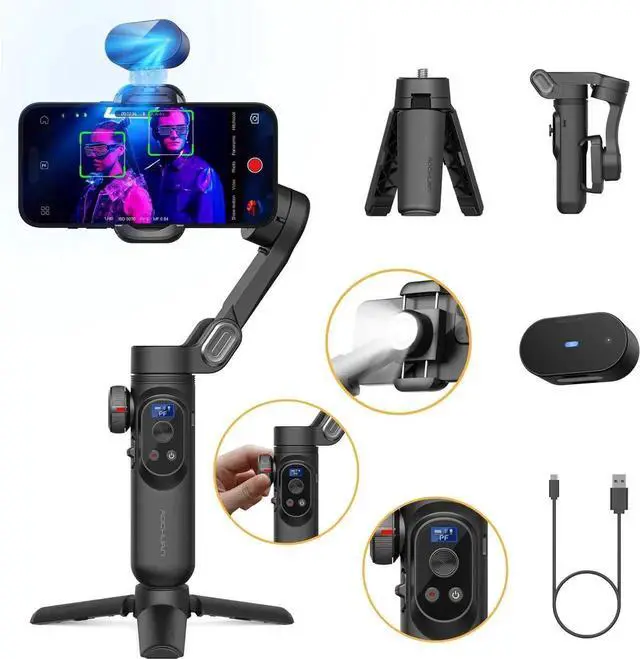 Main image of Gimbal Stabilizer for iPhone with AI Vision Sensor for Face Tracking, 3-Axis Phone Gimbal w/OLED Display for Vlog Recording, Compatible with iPhone/Android-Smart XPro AI Black
