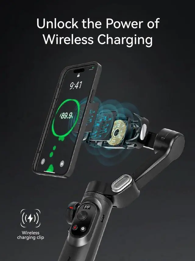 Alt view image 4 of 6 - Gimbal Stabilizer for iPhone with AI Vision Sensor for Face Tracking, 3-Axis Phone Gimbal w/OLED Display for Vlog Recording, Compatible with iPhone/Android-Smart XPro AI Black