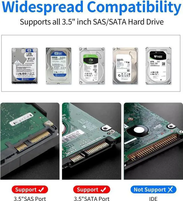 Alt view image 4 of 7 - SAS to USB 3.0 Hard Drive Adapter,SAS/SATA Enclosure Reader Docking Station for 3.5 inch HDD SSD with 12V/3A Power Adapter,Support up 20TB and UASP Tool Free Grey -