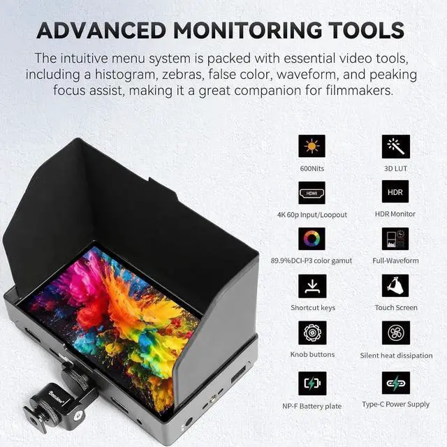 Alt view image 4 of 7 - Camera Monitor 4K HDMI HDR with 5.5 Inch IPS Touchscreen & 3D LUT, DSLR Camera Field Monitor/External Monitor for Filming Site Setu