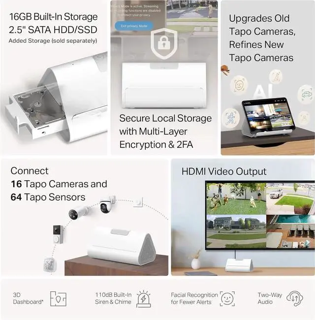 Alt view image 5 of 6 - Tapo Smart Home Central Hub for Smart Devices Connect up to 16 Tapo Cameras & 64 Sub-G Sensors, Built-in 16GB Storage + 2.5'' SATA Expandable Storage Option, Improves Camera AI Accuracy Tapo H500