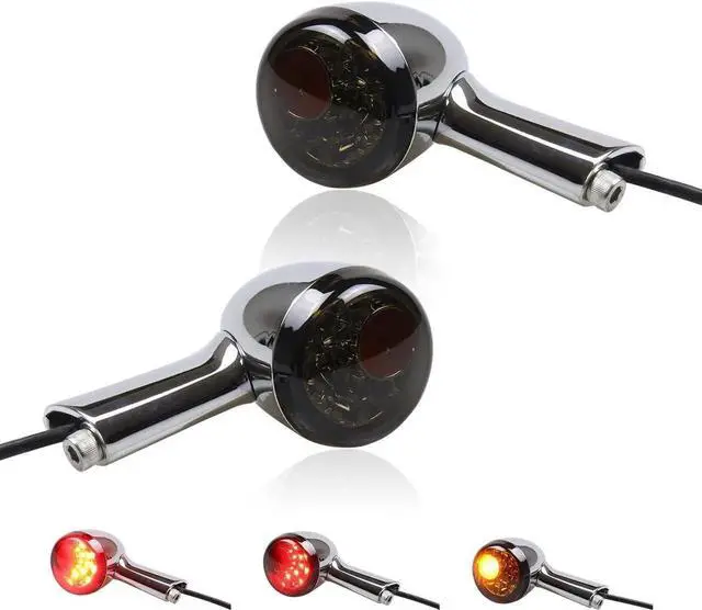 Main image of Chrome Bullet Rear LED Turn Signals, Motorcycle Brake Taillights 12V Tail Lights Compatible with Halrey Sportster 1200 883 Softail Fatboy 1990-2024