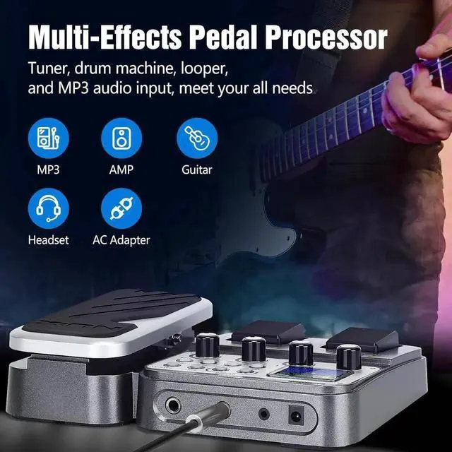Alt view image 2 of 7 - MG-100 Professional Multi Effects Guitar Pedal, Electric Guitar Effects Pedal with 58 Effects, Guitar Effects Processor with Wah Pedal for Sound Di Electric Guitar Bass Loop Alifier Tube Pedal