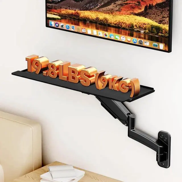 Alt view image 2 of 7 - Keyboard Tray Wall Mount,Sit-Stand 26 Inch Keyboard and Mouse Stand,Height Adjustable Typing Platform,360 Degree Rotation, Holds up to 19.8 lbs, Black