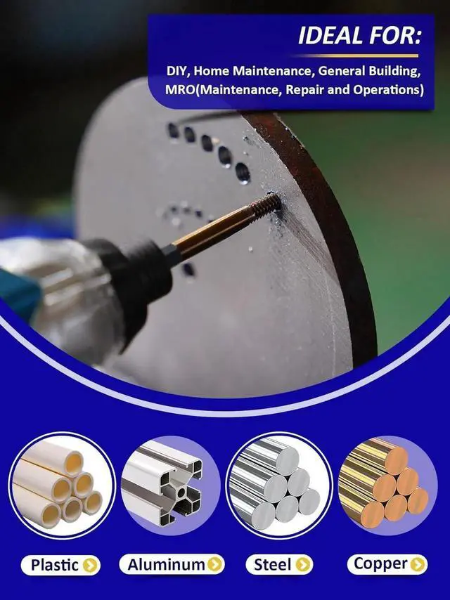 Alt view image 4 of 6 - Drill and Tap Set 20pc - Hex Shank Bits & Thread Taps for Metal | MRO Industrial Use Quick-Change Combination tap 6-32UNC to 1/2"-13UNC Impact Driver