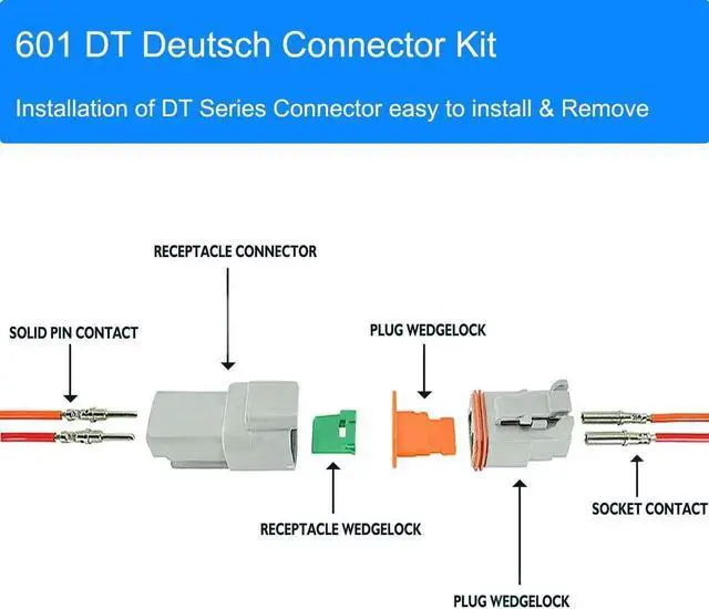 Alt view image 4 of 7 - 601 Pcs for DT Deutsch Connector Kit,Gray 2 3 4 6 8 12 Pin DT Connectors Size 16 Stamped Formed Contacts(14-18AWG),DT Connector Removal Tool Included