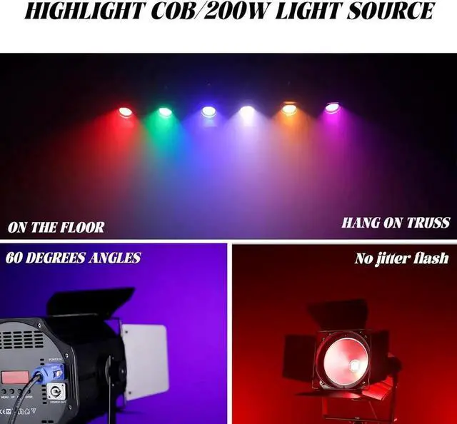 Alt view image 7 of 7 - 200W COB Stage Lights with Barn Doors, RGBWA 6in1 LED Par Light with DMX512 Master-Slave Fresnel DJ Spotlight for Events DJ Disco Festival Wedding Party Wedding KTV Christmas
