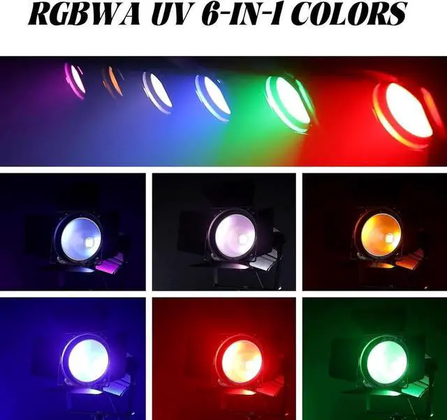 Alt view image 4 of 7 - 200W COB Stage Lights with Barn Doors, RGBWA 6in1 LED Par Light with DMX512 Master-Slave Fresnel DJ Spotlight for Events DJ Disco Festival Wedding Party Wedding KTV Christmas