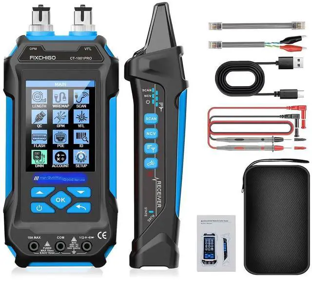 Main image of 11 In 1 Network Cable Tester with 60000 Digit Multimeter 7 Wavelengths OPM 10Km/10mW VFL 600M Measurable Length 100 Records Tool Kit for CAT5 CAT6 Telephone Ethernet RJ11 RJ45 PoE Wire Tracer NCV,Blue