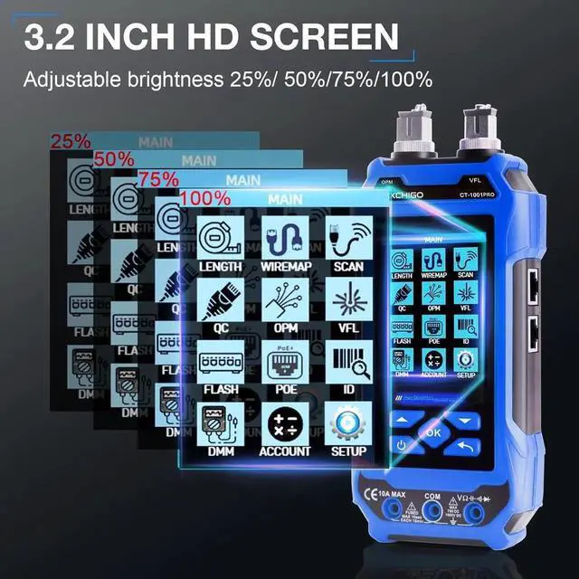 Alt view image 5 of 7 - 11 In 1 Network Cable Tester with 60000 Digit Multimeter 7 Wavelengths OPM 10Km/10mW VFL 600M Measurable Length 100 Records Tool Kit for CAT5 CAT6 Telephone Ethernet RJ11 RJ45 PoE Wire Tracer NCV,Blue