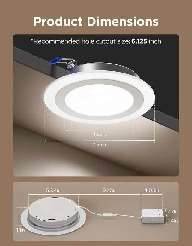 Alt view image 4 of 7 - Smart Recessed Lighting 6 Inch, Matter RGBIC LED Recessed Light Work with Alexa, Google Assistant, Dimmable 1100LM Canless Downlight with Junction Box for Living Room, Bedroom, Kitchen 4 Pack