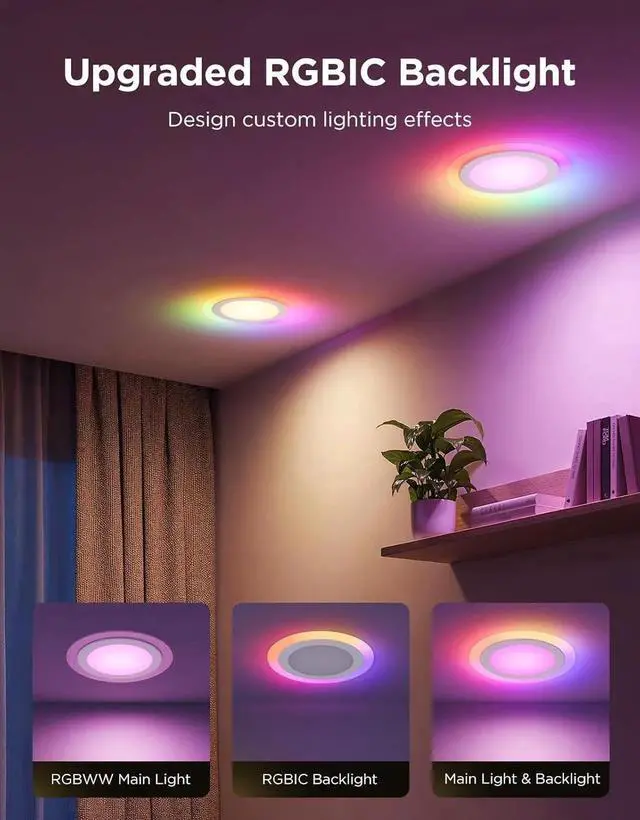 Alt view image 7 of 7 - Smart Recessed Lighting 6 Inch, Matter RGBIC LED Recessed Light Work with Alexa, Google Assistant, Dimmable 1100LM Canless Downlight with Junction Box for Living Room, Bedroom, Kitchen 4 Pack