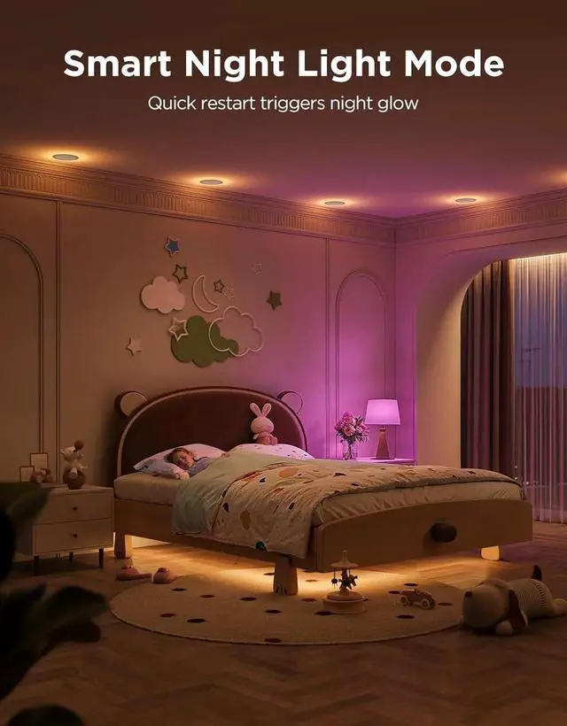 Alt view image 5 of 7 - Smart Recessed Lighting 6 Inch, Matter RGBIC LED Recessed Light Work with Alexa, Google Assistant, Dimmable 1100LM Canless Downlight with Junction Box for Living Room, Bedroom, Kitchen 4 Pack