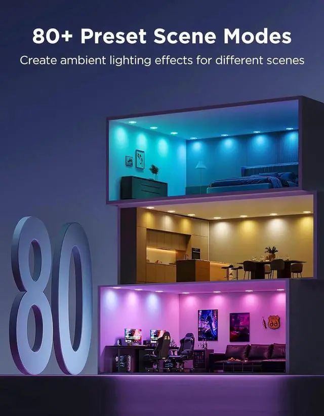 Alt view image 6 of 7 - Smart Recessed Lighting 6 Inch, Matter RGBIC LED Recessed Light Work with Alexa, Google Assistant, Dimmable 1100LM Canless Downlight with Junction Box for Living Room, Bedroom, Kitchen 4 Pack