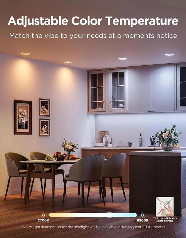 Alt view image 3 of 7 - Smart Recessed Lighting 6 Inch, Matter RGBIC LED Recessed Light Work with Alexa, Google Assistant, Dimmable 1100LM Canless Downlight with Junction Box for Living Room, Bedroom, Kitchen 4 Pack