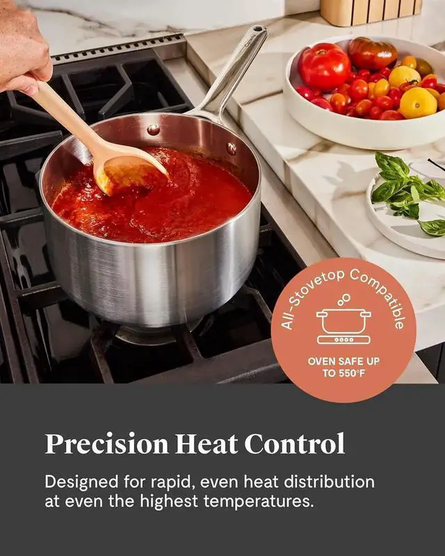 Alt view image 6 of 7 - Stainless Steel Sauce Pan (3 Qt) & Steamer - 5-Ply Stainless Steel - Oven Safe & Stovetop Agnostic - Non Toxic, PTFE & PFOA Free