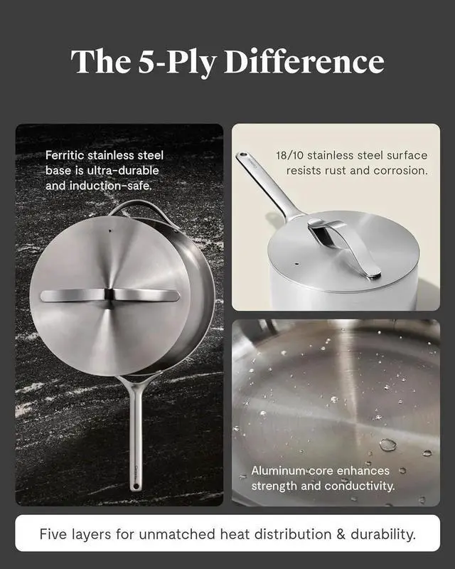 Alt view image 3 of 7 - Stainless Steel Sauce Pan (3 Qt) & Steamer - 5-Ply Stainless Steel - Oven Safe & Stovetop Agnostic - Non Toxic, PTFE & PFOA Free