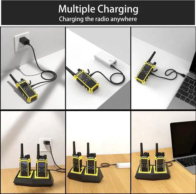 Alt view image 6 of 7 - T3F IP67 Waterproof Walkie Talkies, FRS Two Way Radio with Earpiece, Triple Proof, Three Charging Options, USB/Type C Radio, NOAA, VOX (2 Pack), Black/Yellow