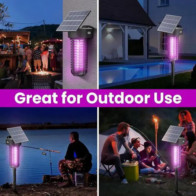 Alt view image 2 of 6 - Solar Bug Zapper Outdoor 2 Pack, Garden Mosquito Waterproof & Cordless Rechargeable Auto On/OffFlying Insect Killer Lamp Catcher Decorative Light for Patio Black -