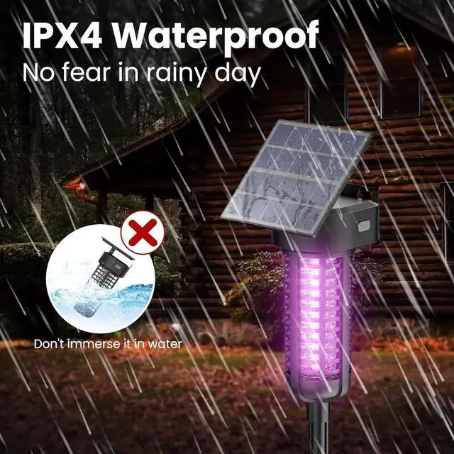 Alt view image 3 of 6 - Solar Bug Zapper Outdoor 2 Pack, Garden Mosquito Waterproof & Cordless Rechargeable Auto On/OffFlying Insect Killer Lamp Catcher Decorative Light for Patio Black -