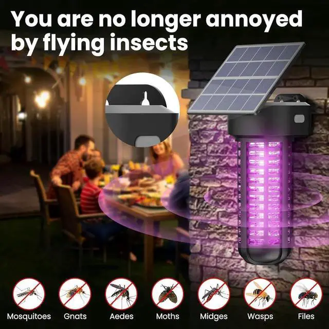 Alt view image 5 of 6 - Solar Bug Zapper Outdoor 2 Pack, Garden Mosquito Waterproof & Cordless Rechargeable Auto On/OffFlying Insect Killer Lamp Catcher Decorative Light for Patio Black -