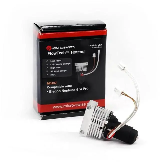 Alt view image 3 of 7 - Microswiss FlowTech Hotend for Neptune 4/4 Pro - Leakproof Nozzle - Cold Nozzle Change - High Flow - All Metal Design - Made in USA