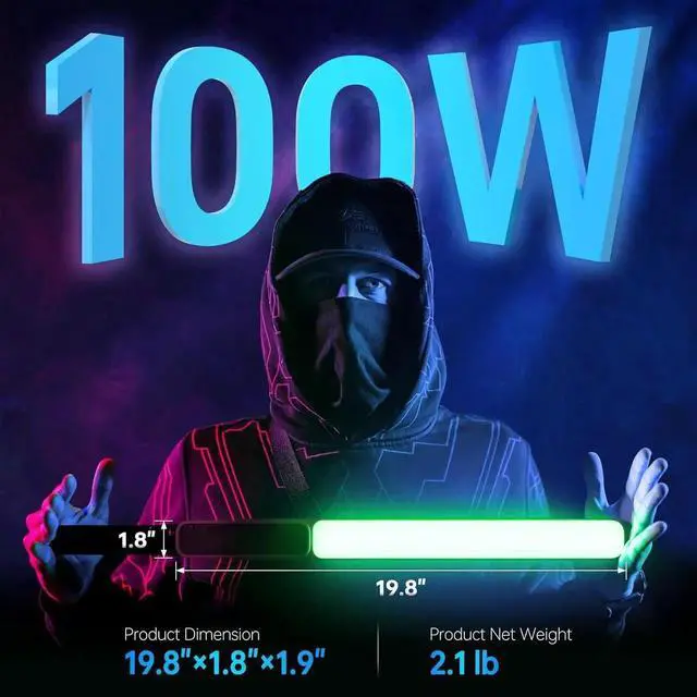 Alt view image 7 of 7 - CINEPEER CF100 100W RGB Light Stick Handheld LED Video Light Wand 2700K-6500K CRI 96+ TLCI 98+ Port Fill Light with 6 Light Effect Continuous Output Photography Tube Combo