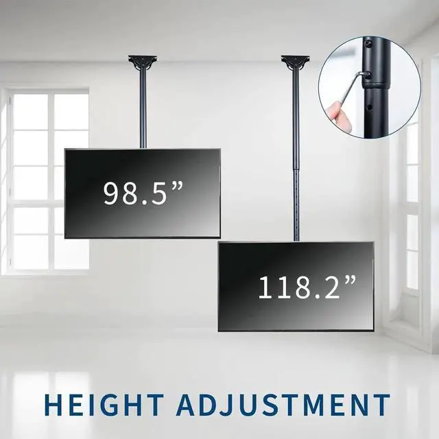 Alt view image 4 of 7 - Ceiling Swivel TV Mount for 37 to 90 inch Screens, Telescoping Height Adjuent with 10ft tension Pole, Fits Pitched/Vaulted Roof, VESA up to 800x400, ack, MOUNT-VC90-10
