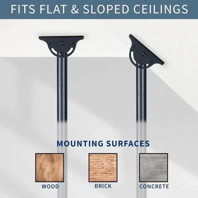 Alt view image 2 of 7 - Ceiling Swivel TV Mount for 37 to 90 inch Screens, Telescoping Height Adjuent with 10ft tension Pole, Fits Pitched/Vaulted Roof, VESA up to 800x400, ack, MOUNT-VC90-10