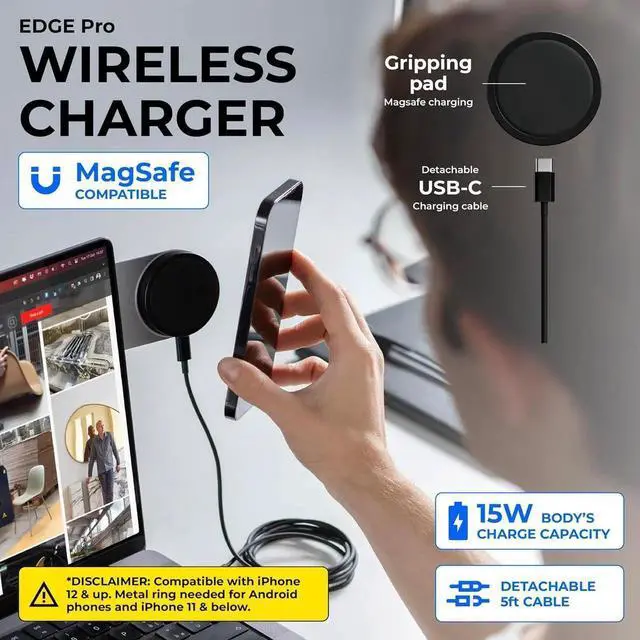 Alt view image 5 of 6 - Edge Pro Full Kit - Mount for Mobile Magnetic Phone Holder, Stand & Wireless Charger, 1000 Lumen Light, Black