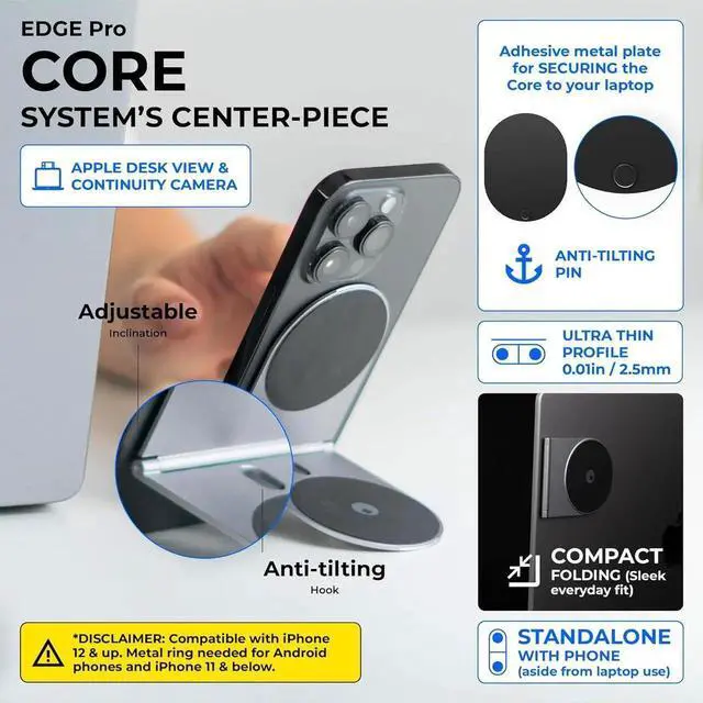 Alt view image 6 of 6 - Edge Pro Full Kit - Mount for Mobile Magnetic Phone Holder, Stand & Wireless Charger, 1000 Lumen Light, Black