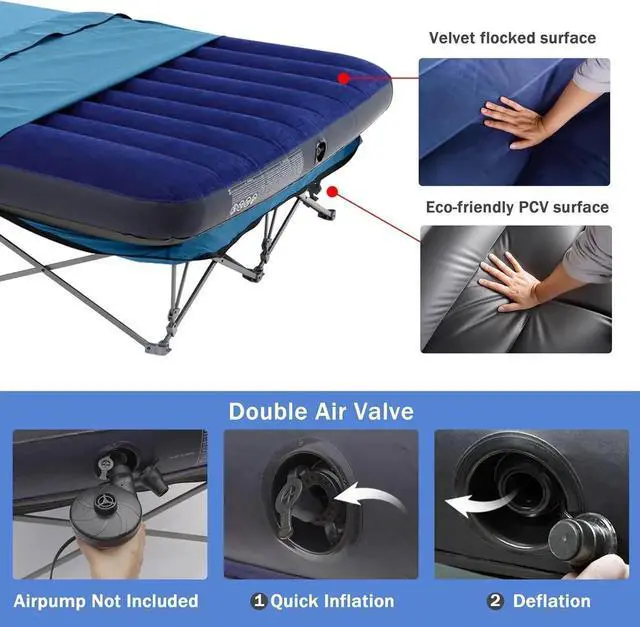 Alt view image 3 of 7 - Camping Cot,Camping Cots for Adults,Folding Camping Cot with Inflatable Air Mattress and Carry Bag,for Outdoor Travel Camp Beach Vacation (not Included The Airpump)