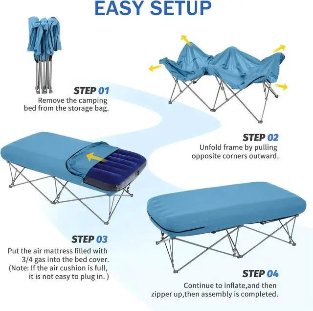 Alt view image 2 of 7 - Camping Cot,Camping Cots for Adults,Folding Camping Cot with Inflatable Air Mattress and Carry Bag,for Outdoor Travel Camp Beach Vacation (not Included The Airpump)