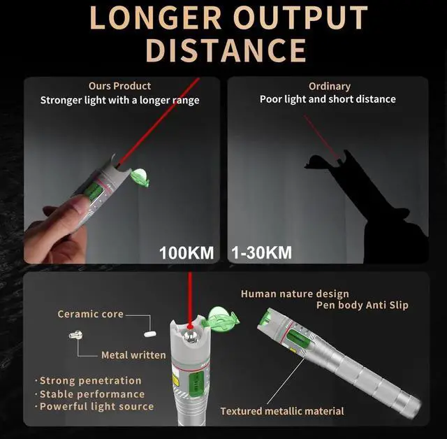 Alt view image 2 of 7 - 2PCS 100KM Visual Fault Locator for Fiber Optic Cables, VFL Supports FC/ST/SC Interfaces, Long-Range Fault Finder, Fiber Light Pen Tester, High-Precision OTDR Mapping Tool for FTTH, Telecom, Datacom
