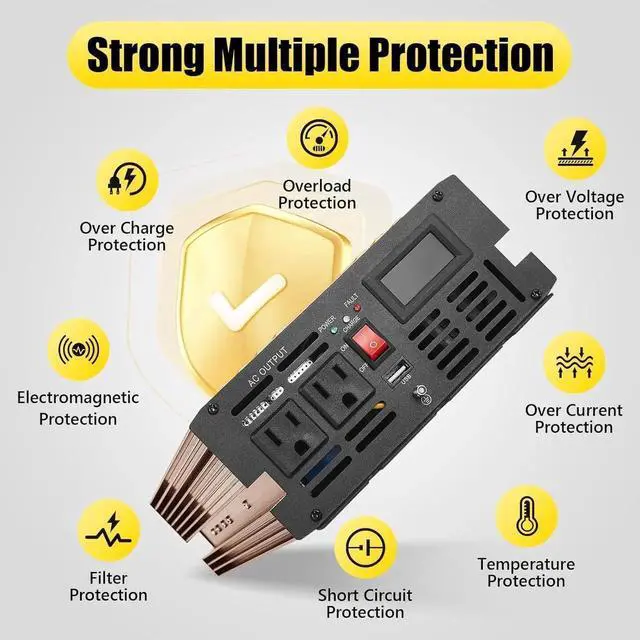 Alt view image 6 of 7 - 1500 Watt Sum Pump Battery Backup, Pure Sine Wave with Built-in 5V/1A USB Port,Hardwire Terminal,LCD Displays, Sump Pump Backup Power for Emergency and Outdoor Electricity Use