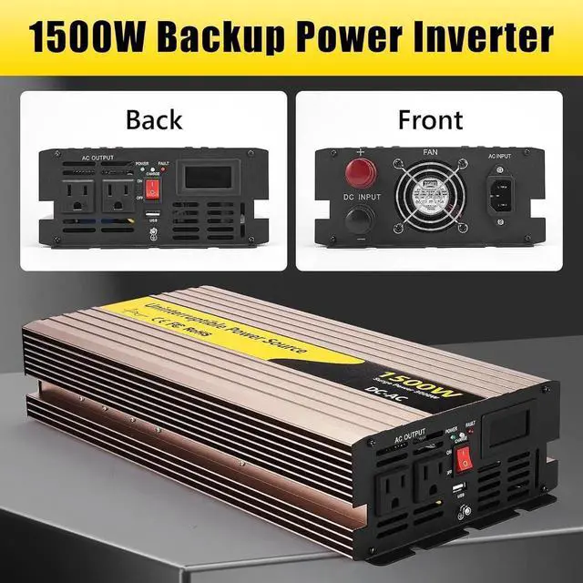 Alt view image 3 of 7 - 1500 Watt Sum Pump Battery Backup, Pure Sine Wave with Built-in 5V/1A USB Port,Hardwire Terminal,LCD Displays, Sump Pump Backup Power for Emergency and Outdoor Electricity Use