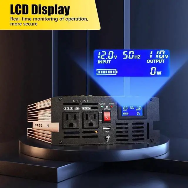 Alt view image 4 of 7 - 1500 Watt Sum Pump Battery Backup, Pure Sine Wave with Built-in 5V/1A USB Port,Hardwire Terminal,LCD Displays, Sump Pump Backup Power for Emergency and Outdoor Electricity Use