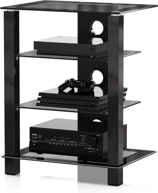 Main image of 4-Tier AV Media Cabinet Stand Component Cabinet, Gaming TV Stand and Stereo Rack Audio Tower with Height Adjust Tempered Glass Shelves, AS406003GB
