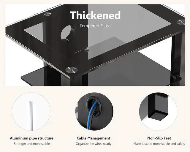 Alt view image 5 of 7 - 4-Tier AV Media Cabinet Stand Component Cabinet, Gaming TV Stand and Stereo Rack Audio Tower with Height Adjust Tempered Glass Shelves, AS406003GB
